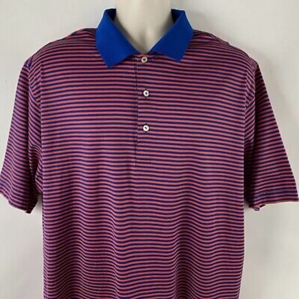 Peter Millar Men's Red & Blue Striped Polo Short Sleeve Golf Shirt Size Medium